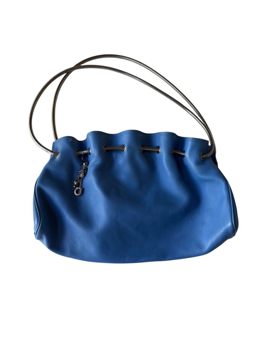Salvatore Ferragamo Blue Leather Drawstring Shoulder Bag Y2K Slouch Italy - Picture 2 of 14